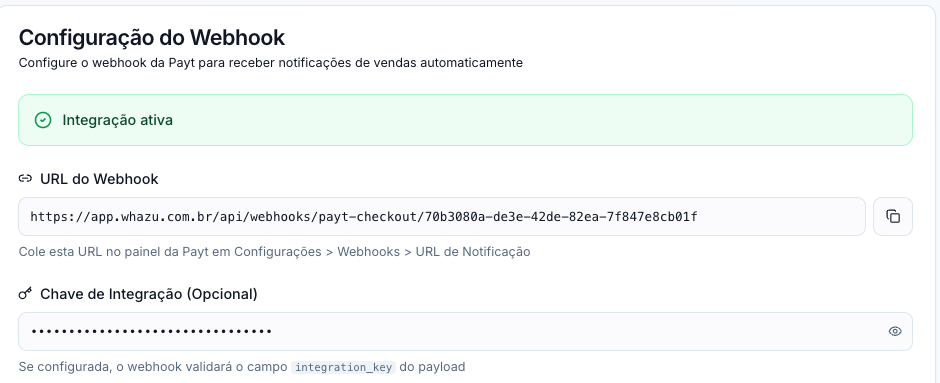 Copiando URL do Webhook na Whazu