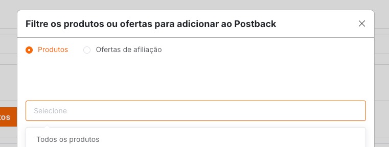 Seleção de produtos no Postback